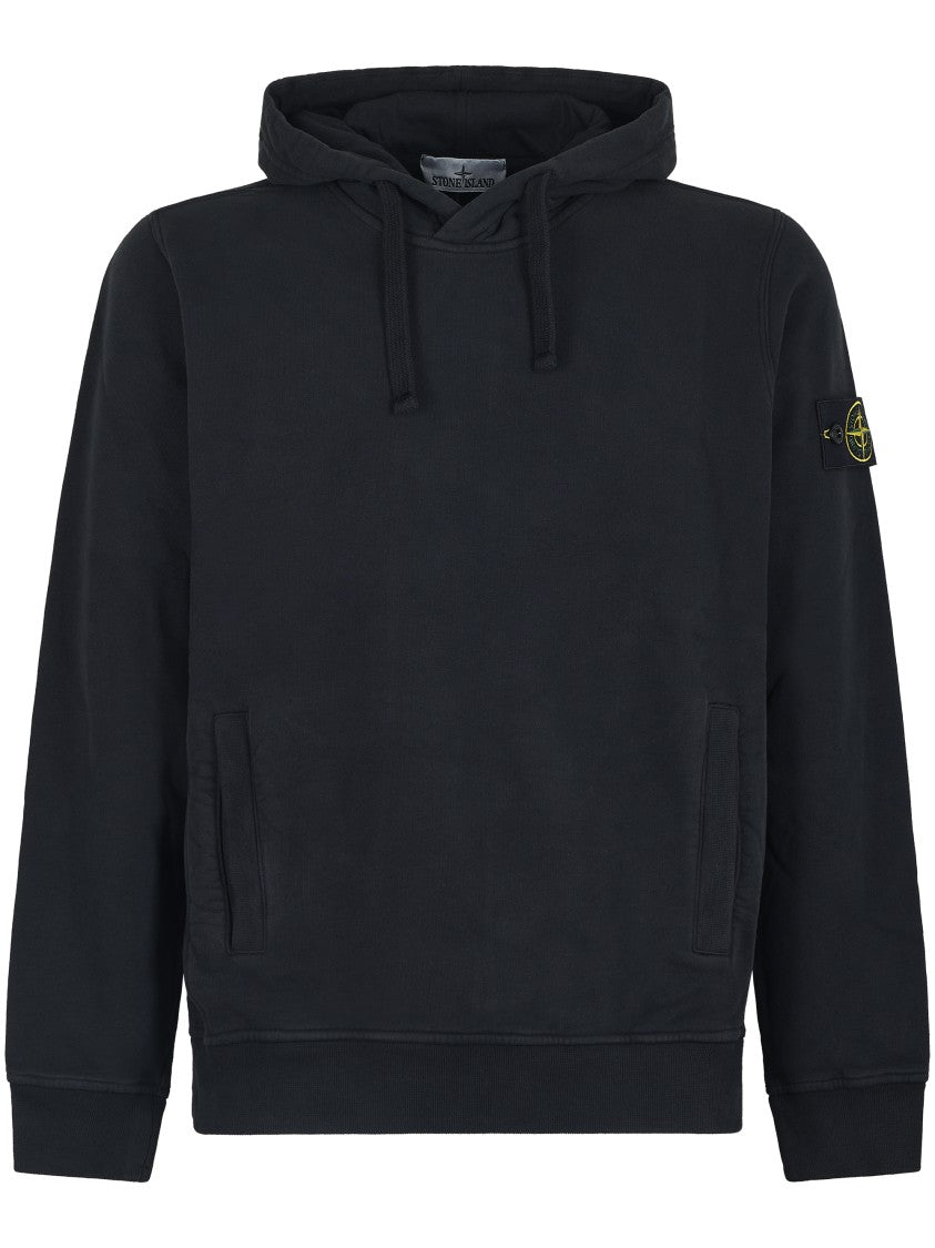 Stone Island Classic Black Hoodie With Drawstring Hood