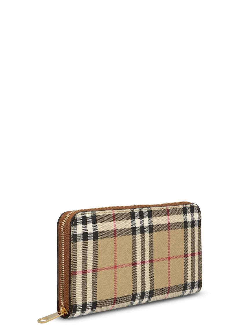 Burberry Check Pattern Zip-Around Wallet With Leather Lining