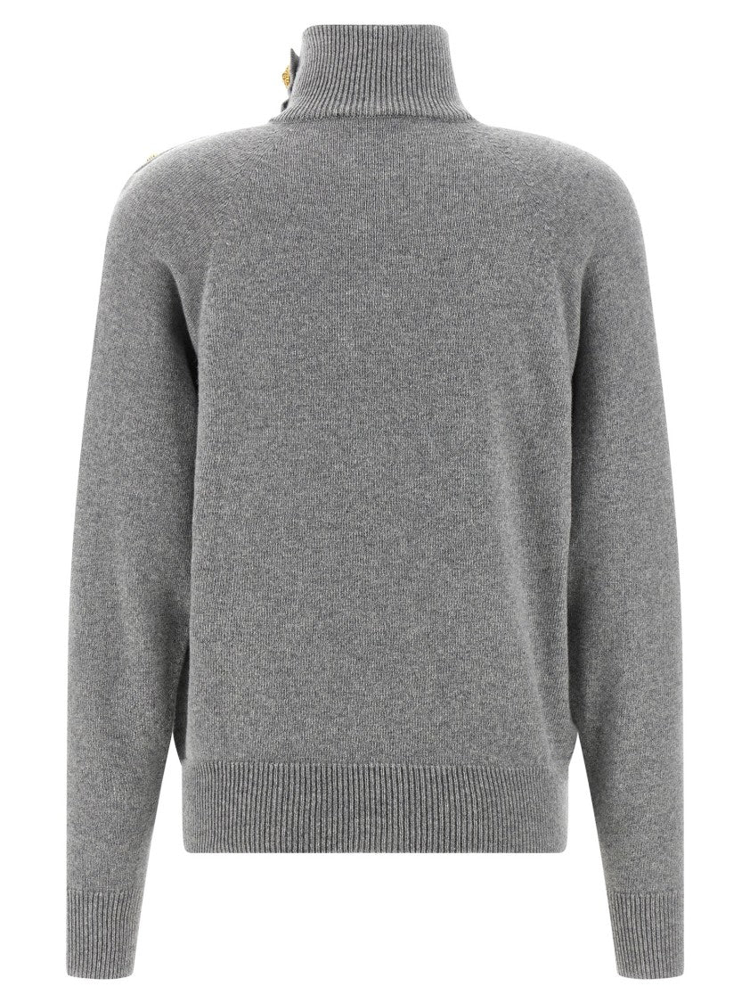 Balmain Cashmere And Virgin Wool Sweater With High Neck And Lion Head Buttons