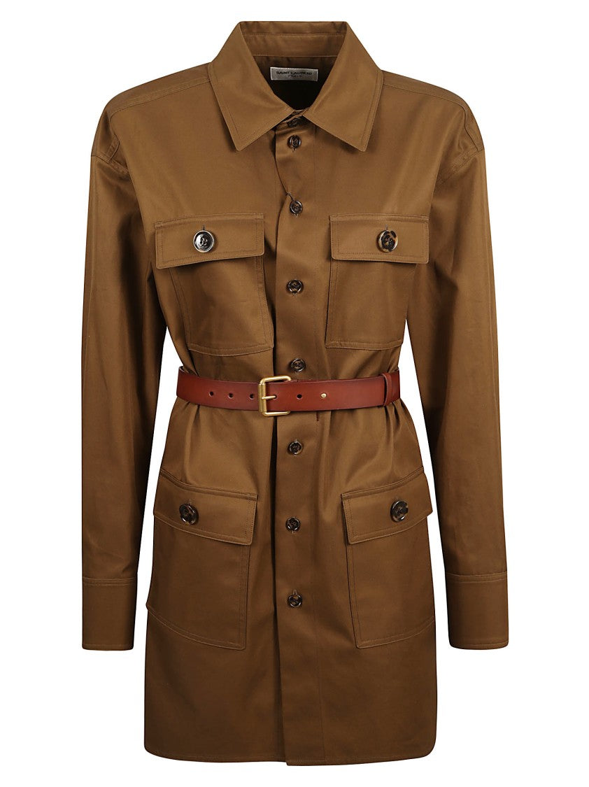 Saint Laurent Structured Button-Down Dress With Tailored Belt