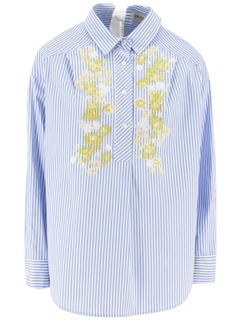Ermanno Firenze Striped Shirt With Exclusive Floral Embroidery