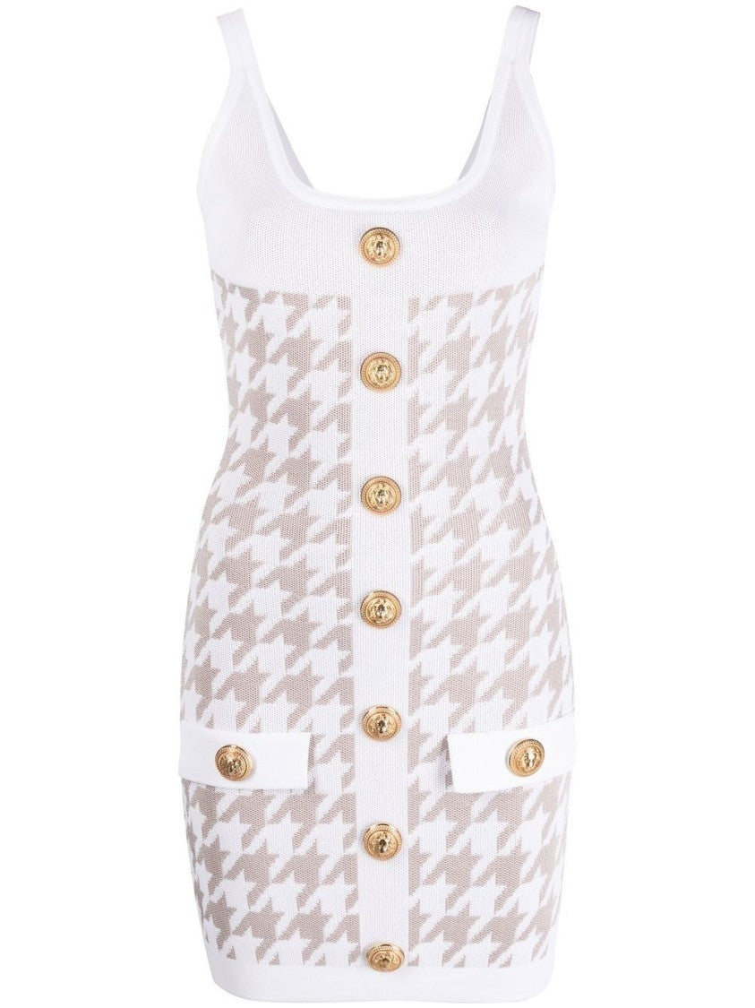 Balmain Butonned Houndstooth Dress
