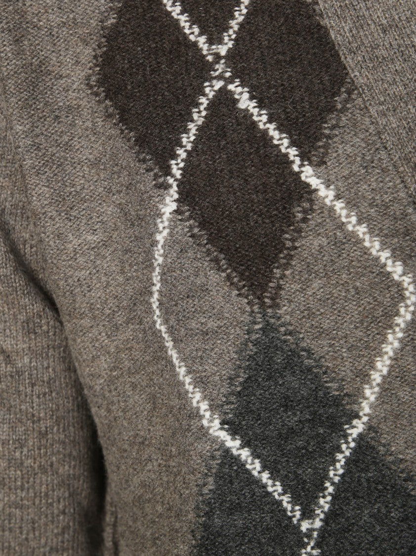 Paolo Pecora Argyle Pattern Cardigan In Muted Taupe