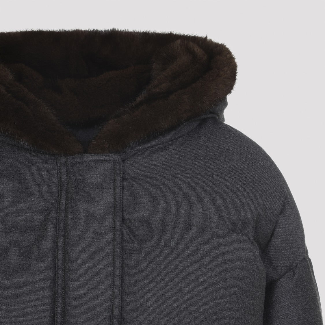 Yves Salomon Refined Grey Mink Down Jacket With Quilted Elegance