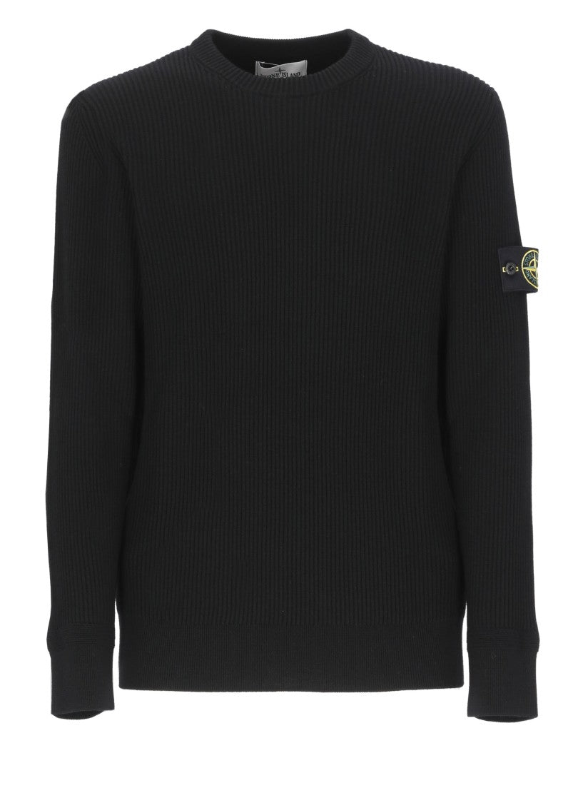 Stone Island Textured Knit Black Wool Sweater