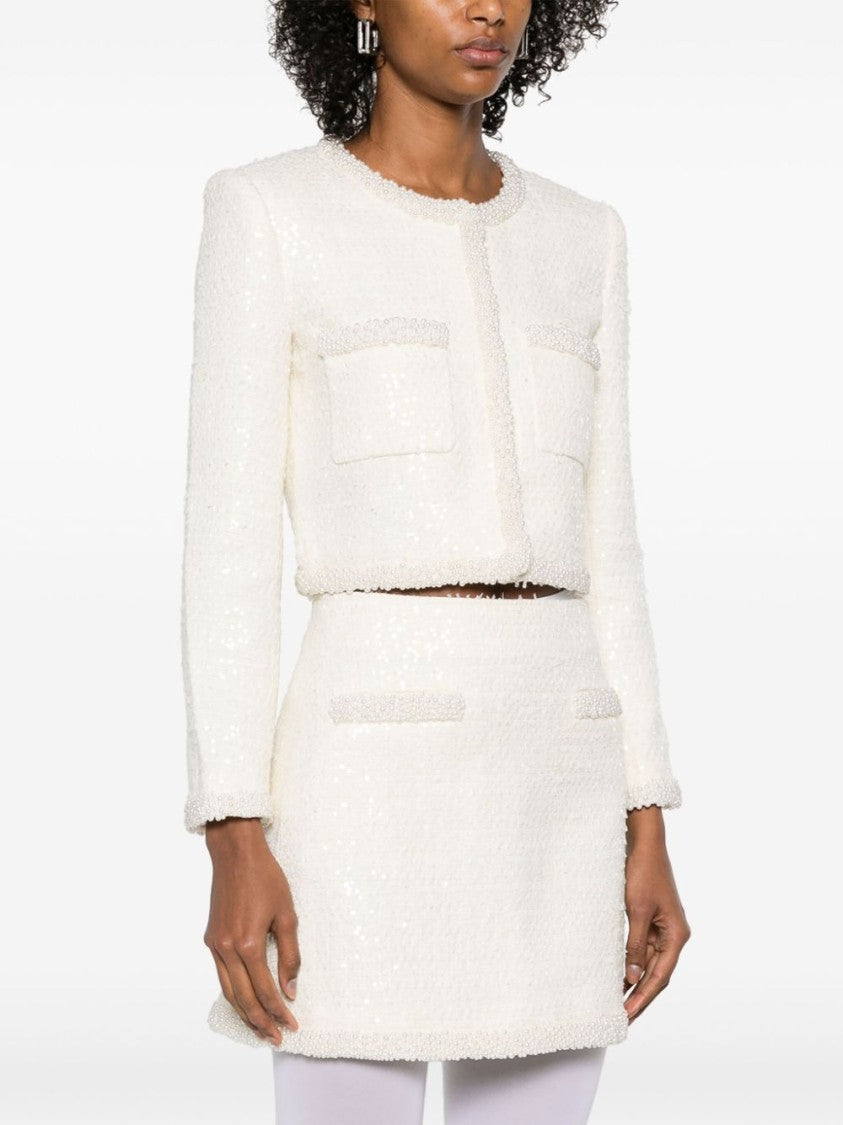 Self-Portrait Bouclé Faux-Pearl-Trim Jacket