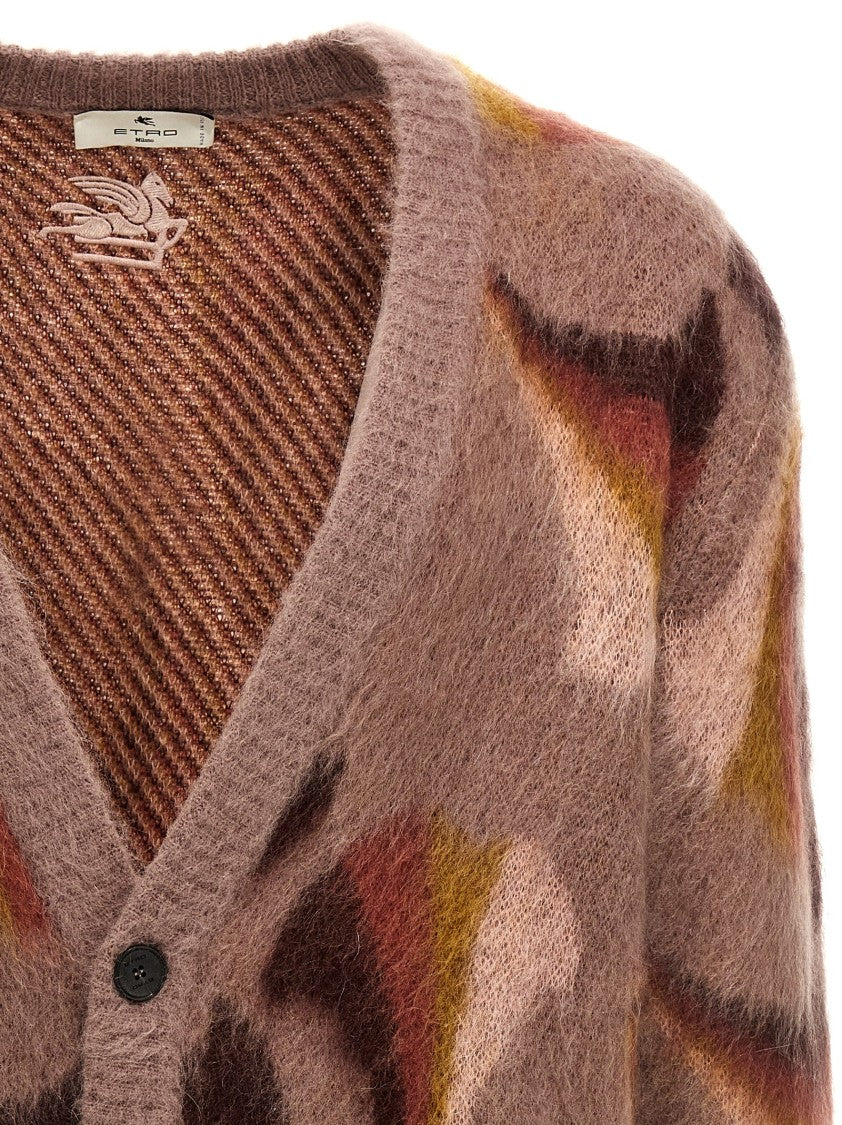Etro Mohair Blend Cardigan With Abstract Pattern And Button Closure