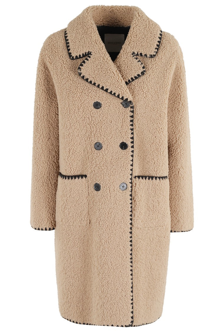 Ermanno Firenze Short Teddy Coat With Contrasting Black Piping
