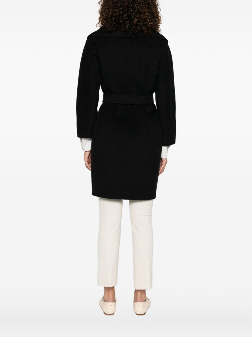 Max Mara Wrap Black Coat With Self-Tie Belt