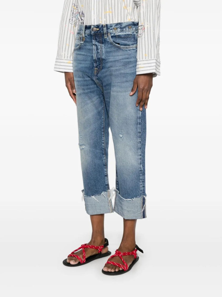 R13 Drop-Crotch Jeans With Whiskering Effect