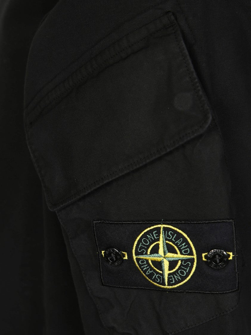 Stone Island Black Sweatshirt With Unique Shoulder Pockets