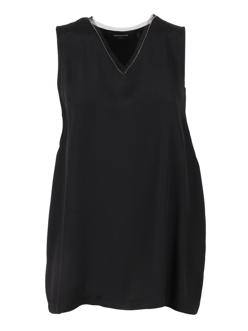 Fabiana Filippi V-Neck Tank Top In Enver Satin