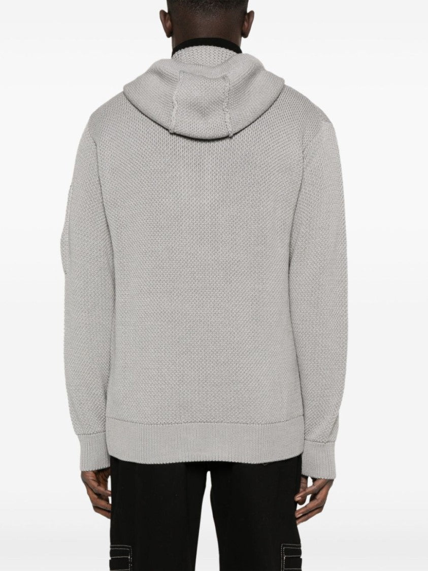 C.P. Company Light Grey Knitted Zip-Up Hoodie With Functional Pockets