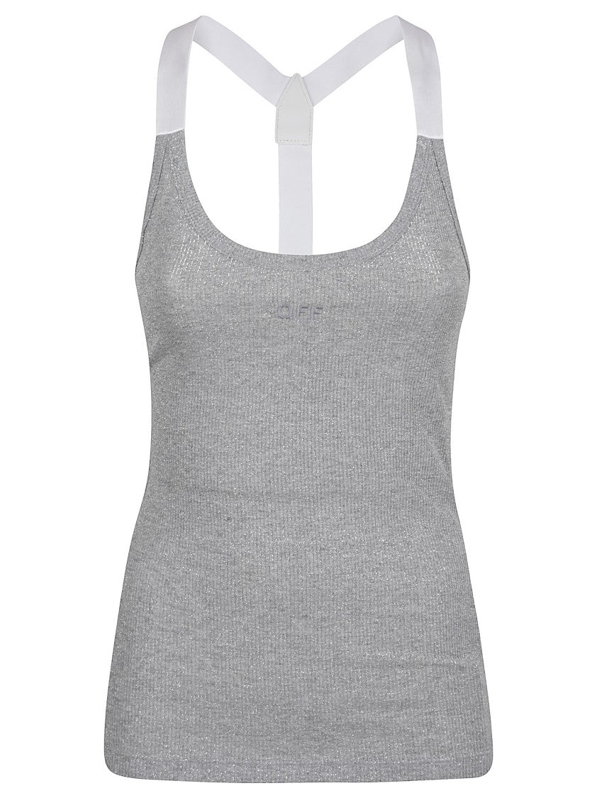 Off-White Metallic Cross-Back Top With Fitted Silhouette