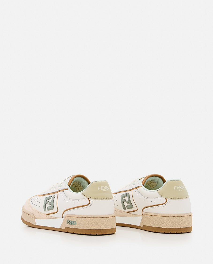 Fendi Mixed Leather And Denim Sneakers With Embossed Logo