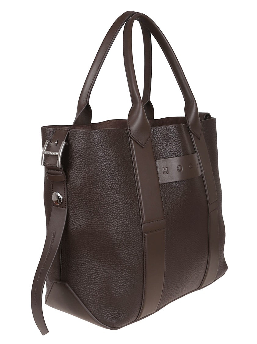 Hogan Script Shopping Bag With Grained Leather And Embossed Details