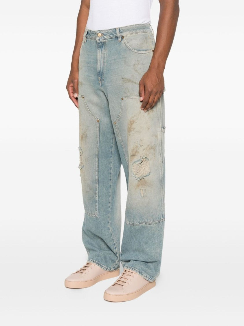 Golden Goose Wide-Leg Distressed Blue Jeans With Vintage Appeal