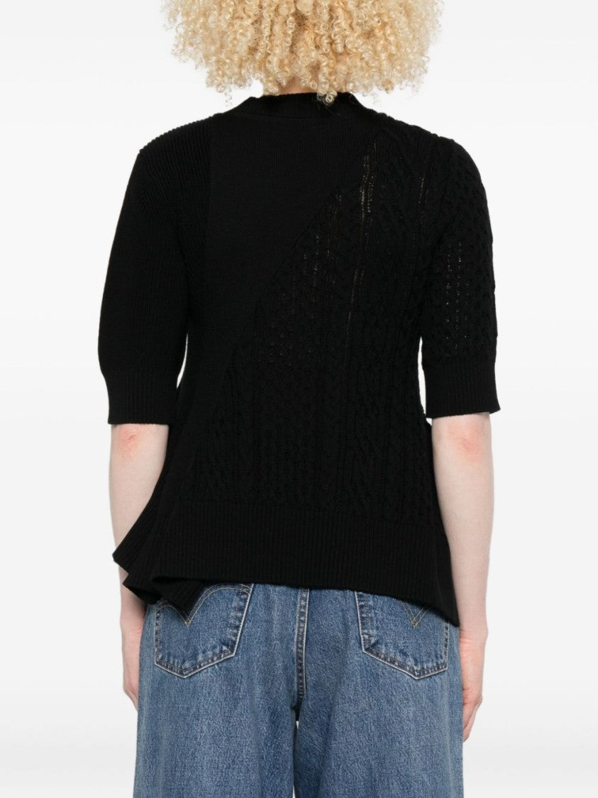 Sacai Textured Cable Knit Sweater With Asymmetric Hem