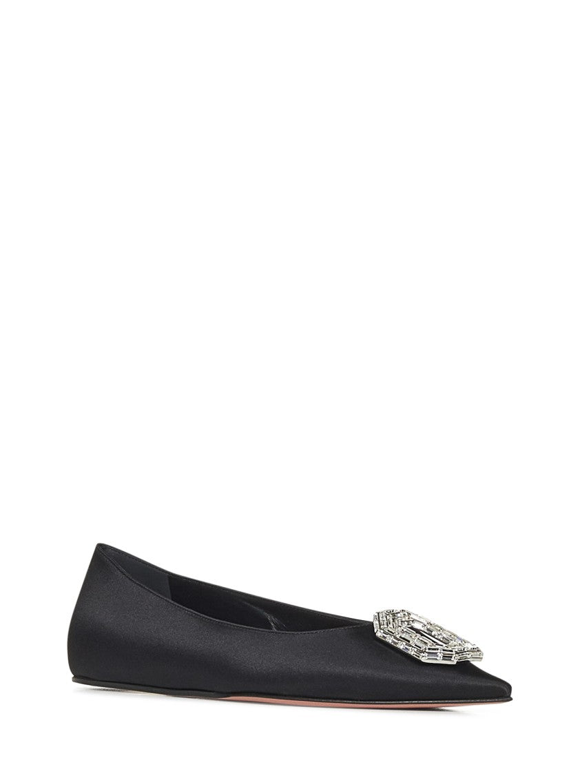 Amina Muaddi Black Flat Shoes With Crystal Brooch