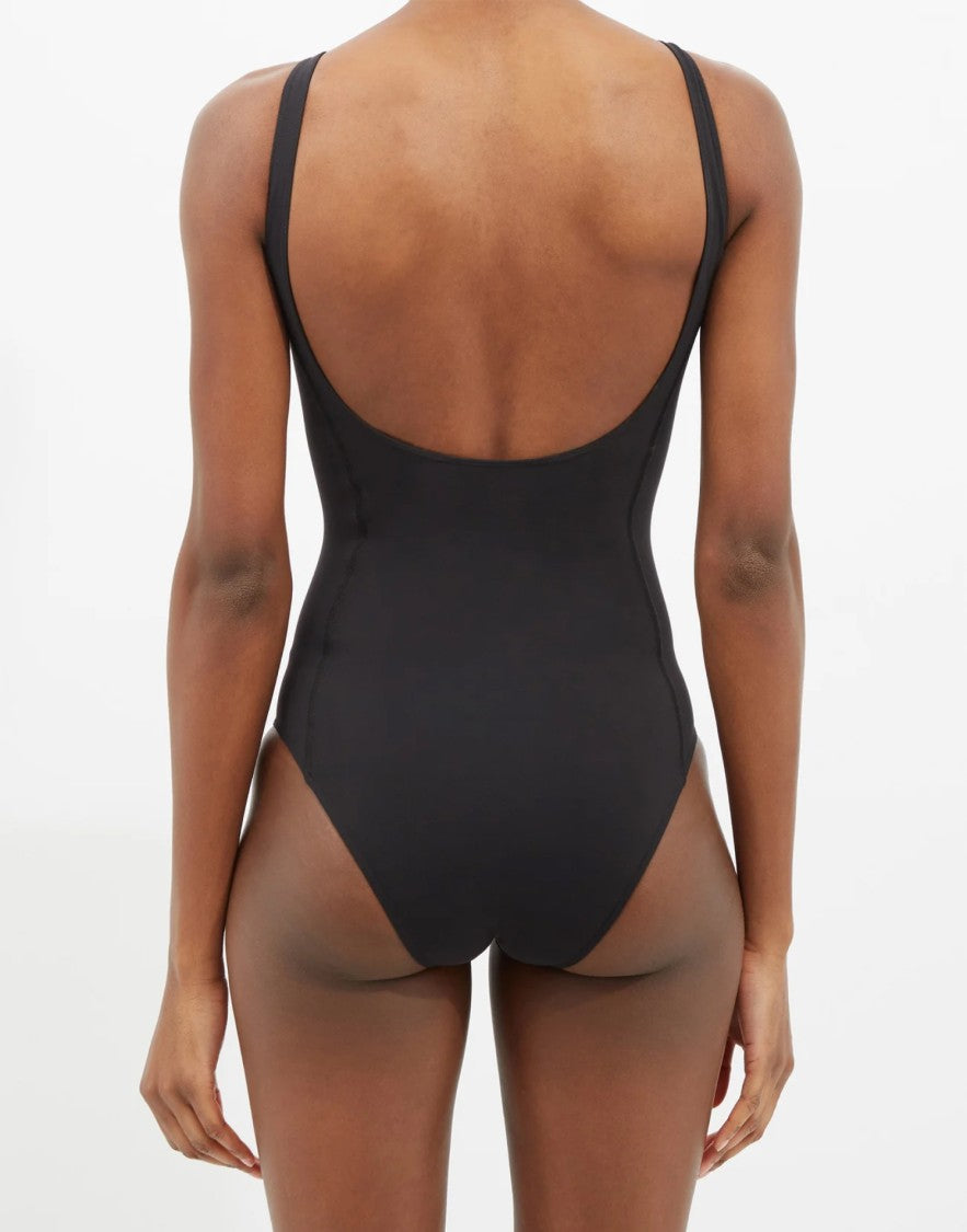 Moncler Zip-Neck Logo Print One Piece Swimsuit
