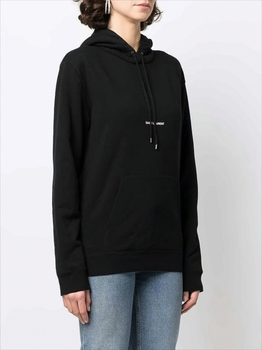 Saint Laurent Black Cotton Hoodie With Adjustable Drawstring