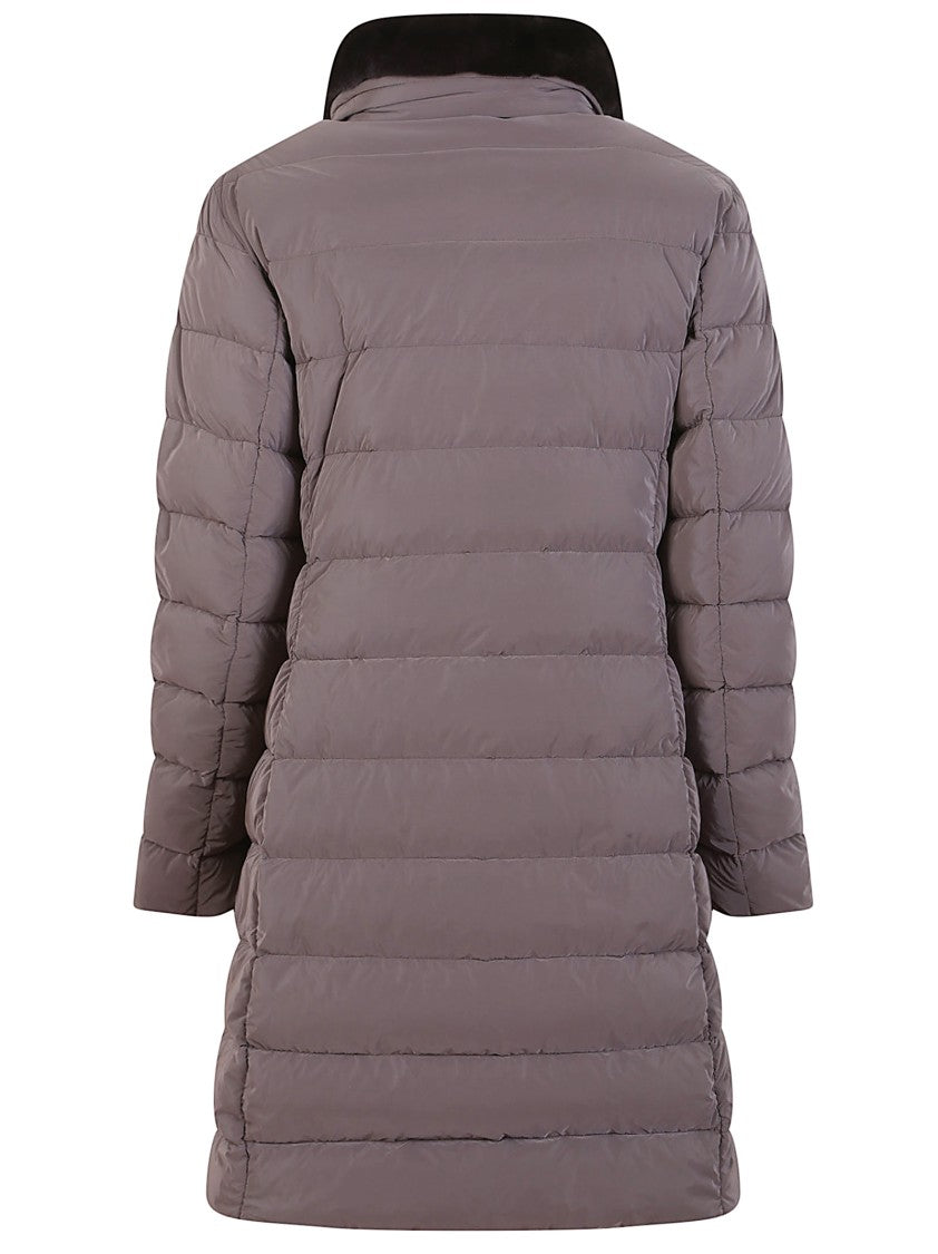 Moorer Cocoa Nylon Down Jacket With Removable Fur Collar