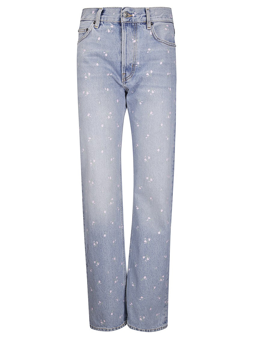 Fiorucci Light Blue Floral Print Straight Fit Jeans