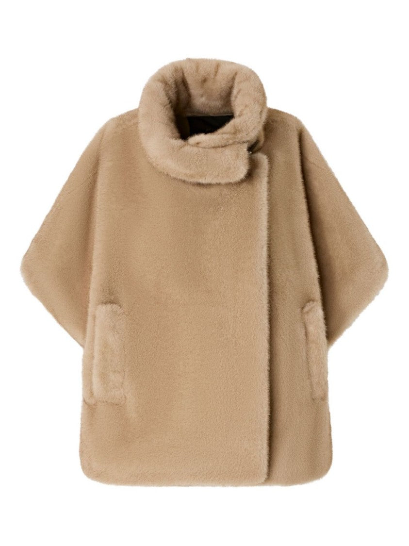 Pinko Beige Short Coat With High Structured Collar