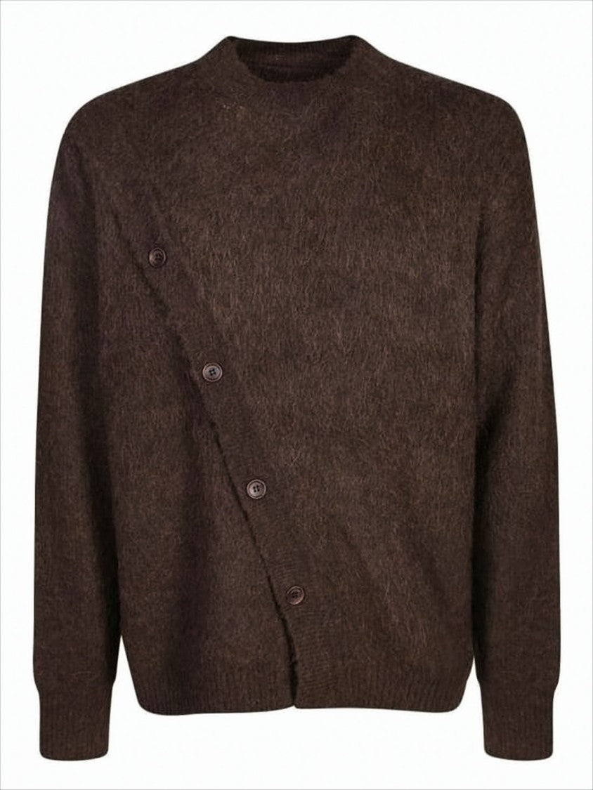 Jacquemus Asymmetrical Brown Cardigan With Unique Button Closure