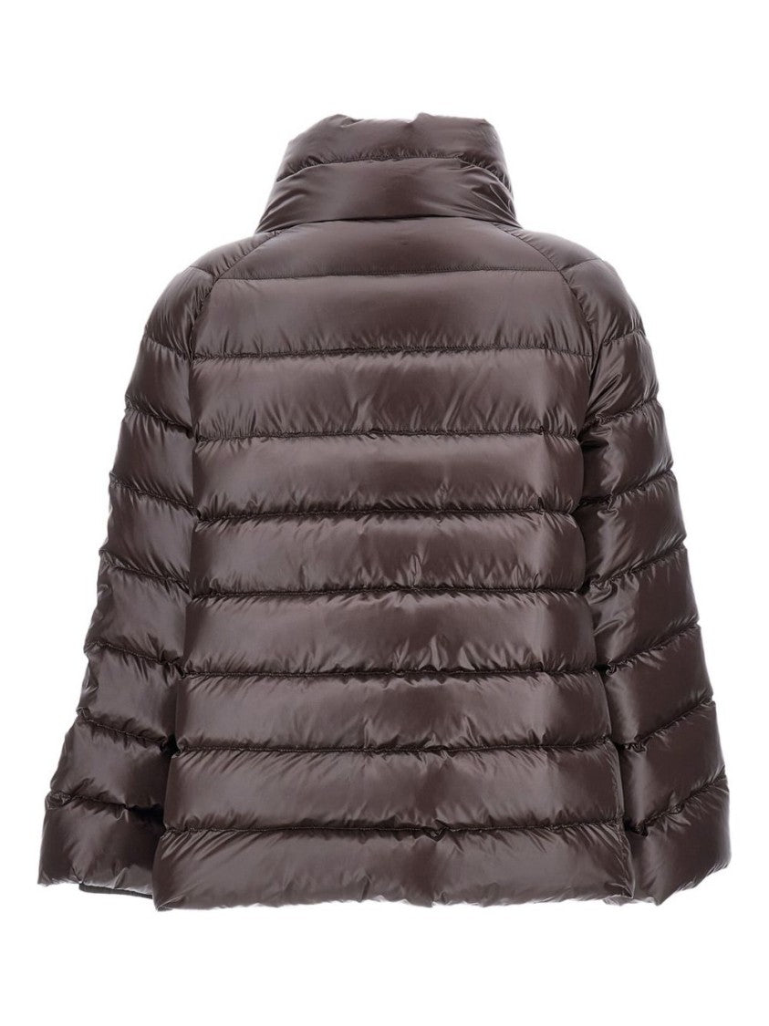 Fay Glossy Brown Puffer Jacket With High Collar
