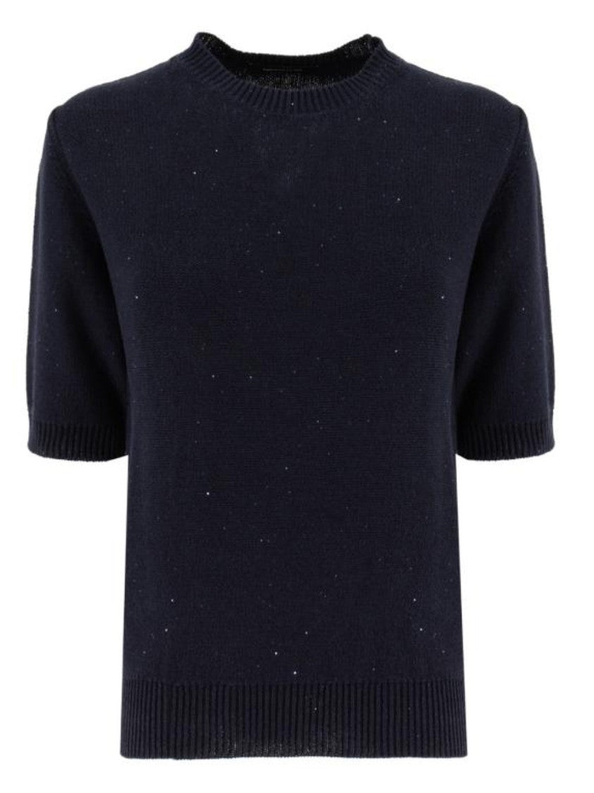 Fabiana Filippi Short-Sleeved Knit Top With Textured Finish And Ribbed Details