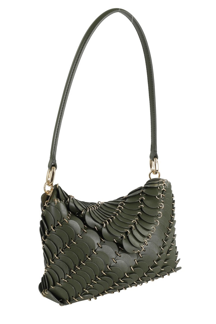 Rabanne Leather Disc Handbag With Magnetic Flap Closure