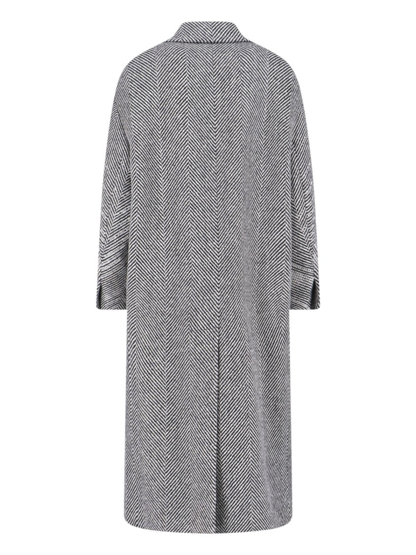 Ermanno Scervino Maxi Coat With Houndstooth Pattern – Black