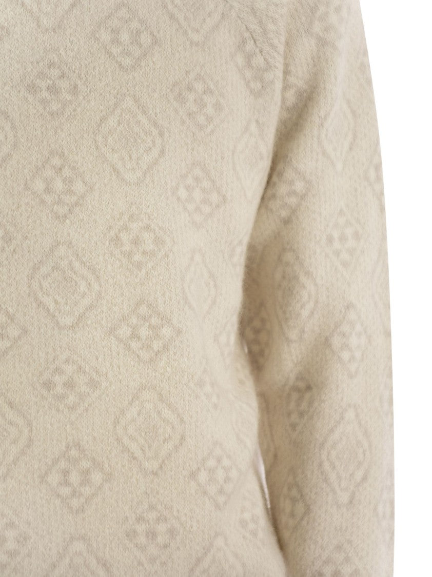 Brunello Cucinelli Geometric Jacquard Turtleneck Sweater In Alpaca, Cotton