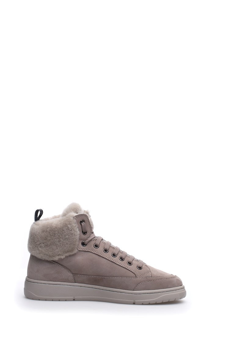 Candice Cooper Lace-Up Flat Shoes With Plush Fur Collar