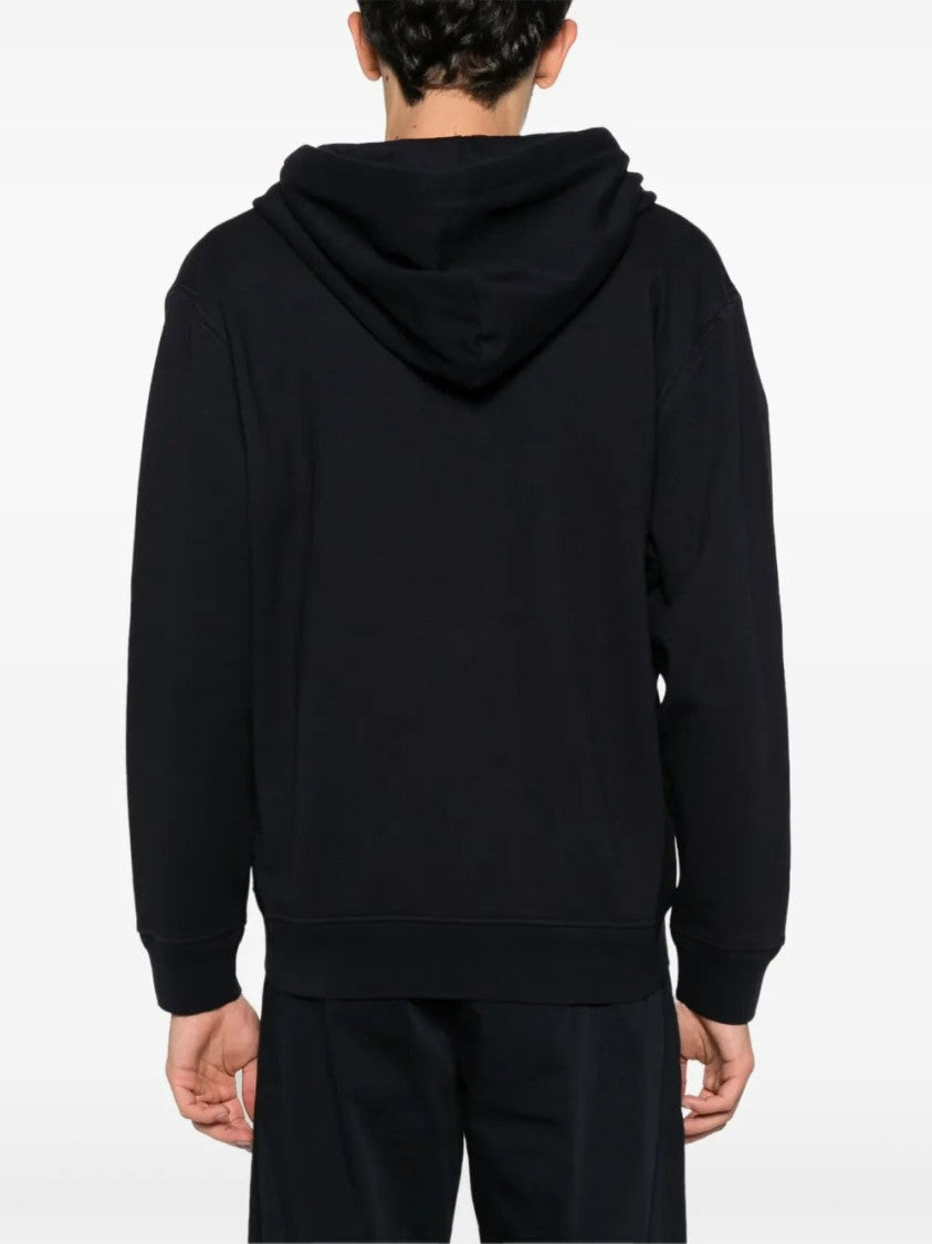 C.P. Company Navy Blue Zip-Up Hoodie With Drawstring Hood And Logo