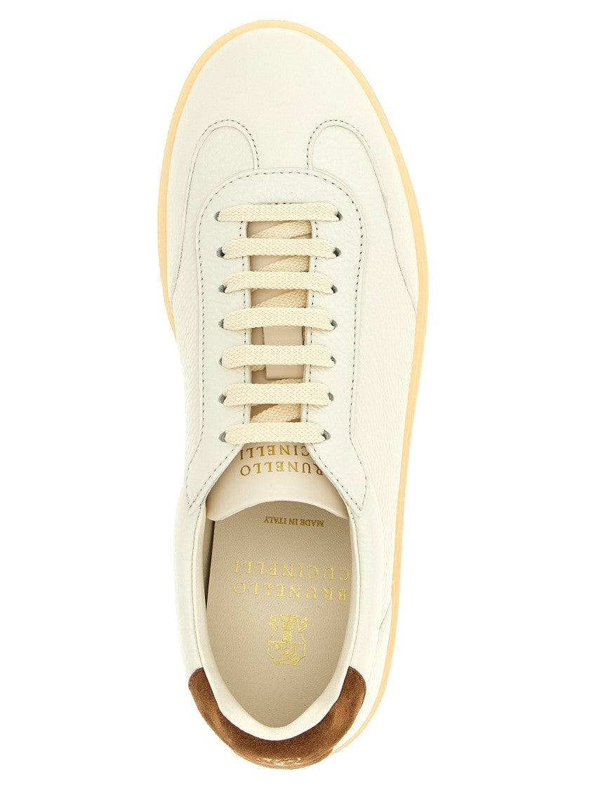 Brunello Cucinelli Hammered Leather Sneakers With Suede Accents