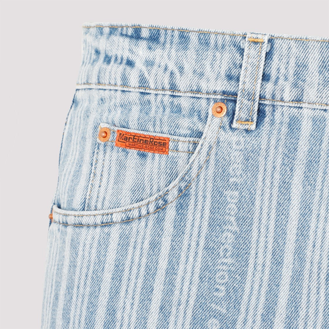 Martine Rose Blue Pinstripe Straight Leg Cotton Jeans