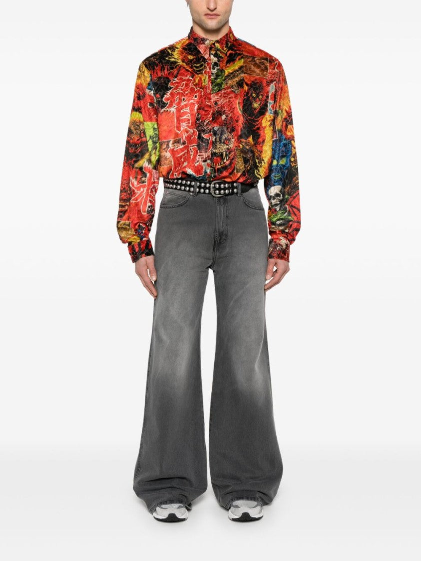 Luu Dan Wide-Leg Denim Jeans With Concealed Fly And Whiskering Effect