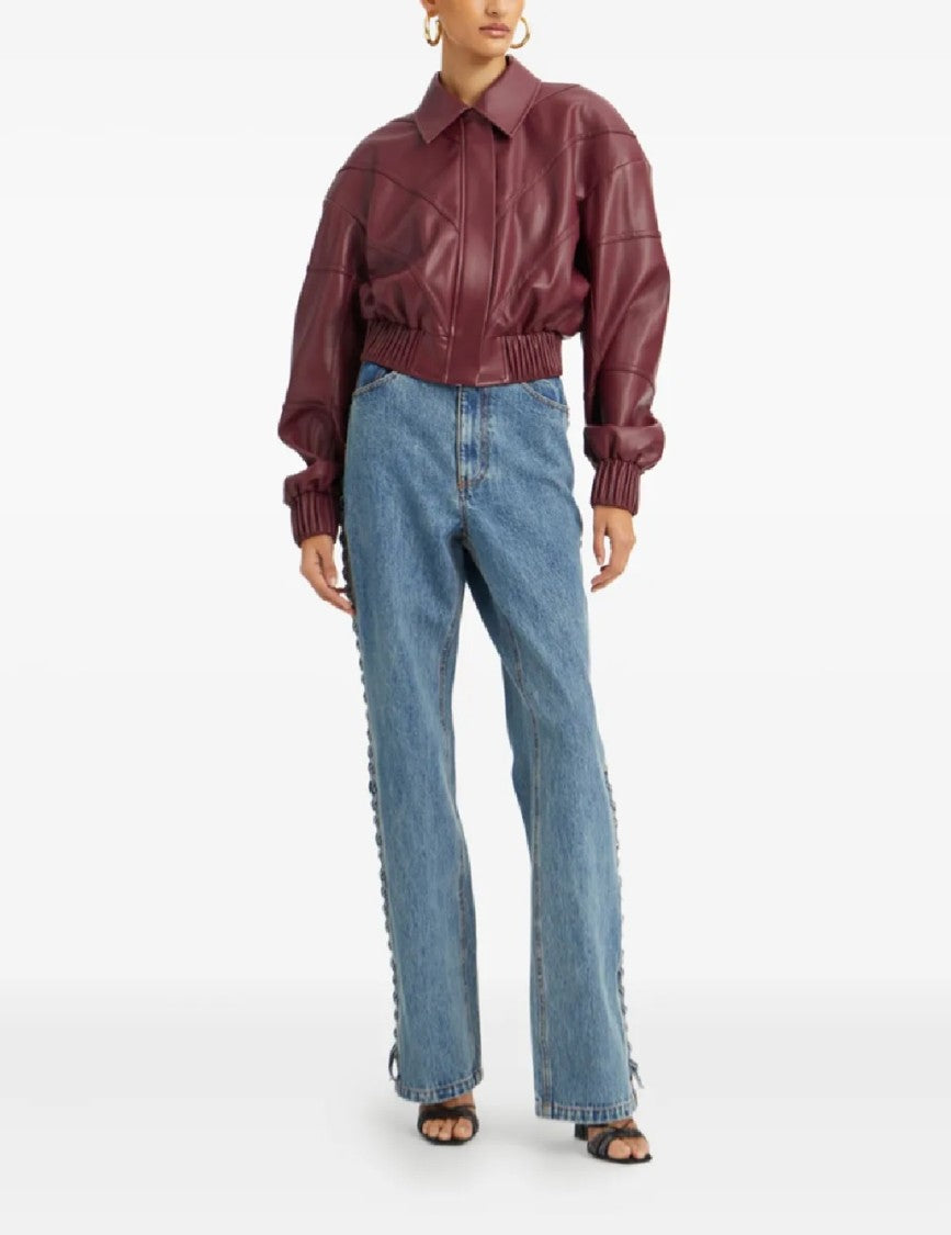Rotate Silk-Finish Bomber Jacket With Ribbed Cuffs
