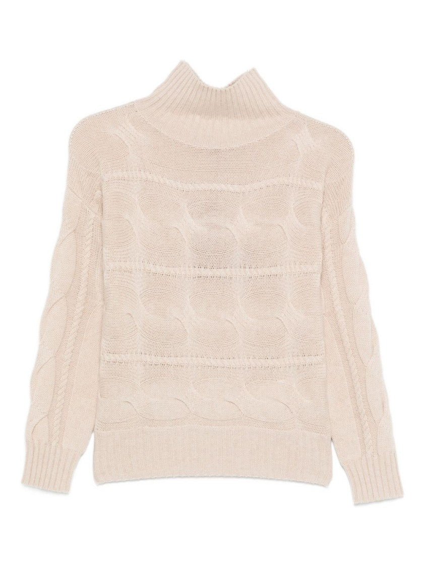 Max Mara Beige Cable Knit Sweater With Turtleneck