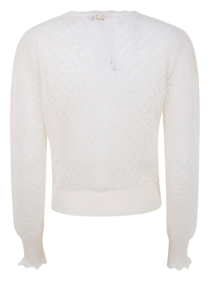 Twin-Set Textured Knit Sweater With Ruffled Cuffs
