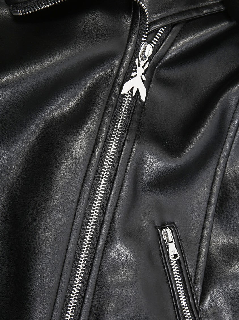 Patrizia Pepe Asymmetrical Black Eco-Leather Biker Jacket
