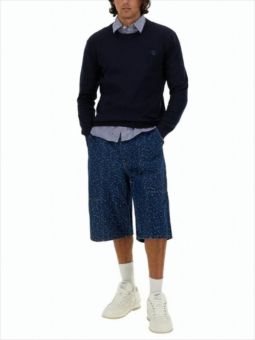Maison Kitsuné Solid Dark Navy Crew Neck Sweater With Tailored Fit
