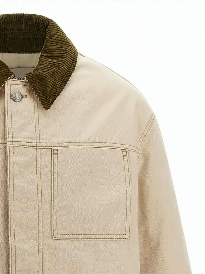 Ami Boxy Beige Canvas Jacket