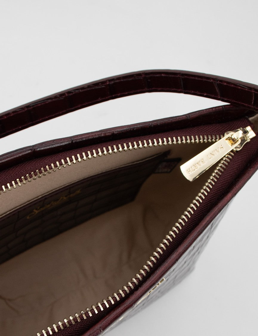 Mc2 Saint Barth Glossy Croco-Embossed Leather Handbag With Adjustable Strap