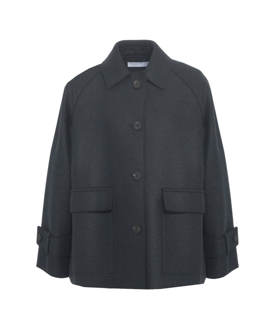 Harris Wharf London Relaxed Boxy Wool Jacket With Adjustable Cuffs