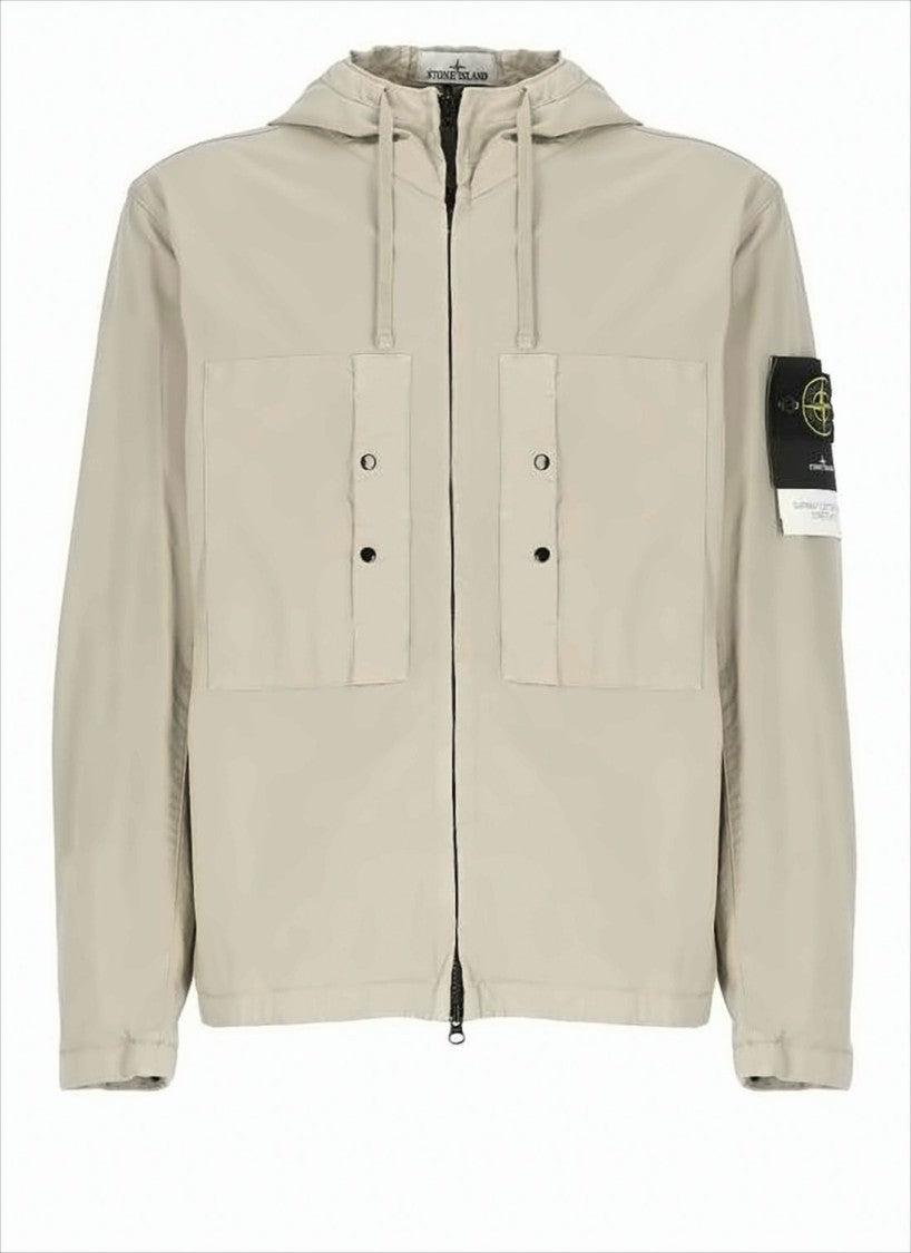 Stone Island Lightweight Hooded Jacket With Logo Patch And Zip Closure
