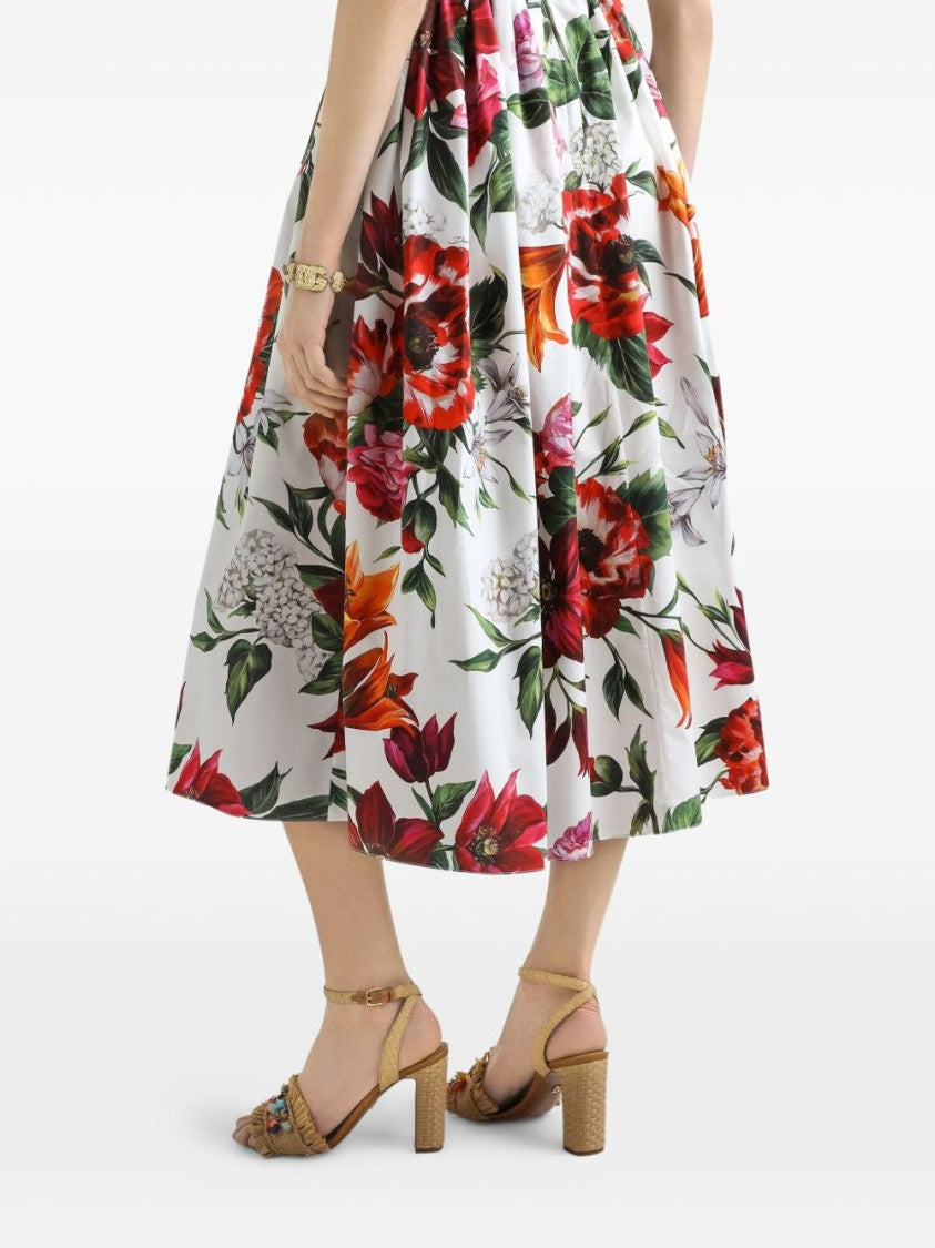 Dolce & Gabbana Floral Print Midi Dress With Fitted Bodice