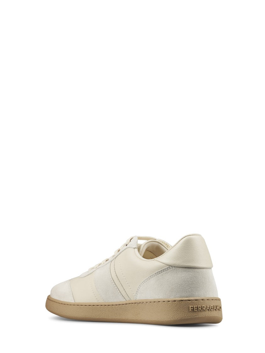 Ferragamo Textured Calf Leather Sneakers With Contrasting Sole